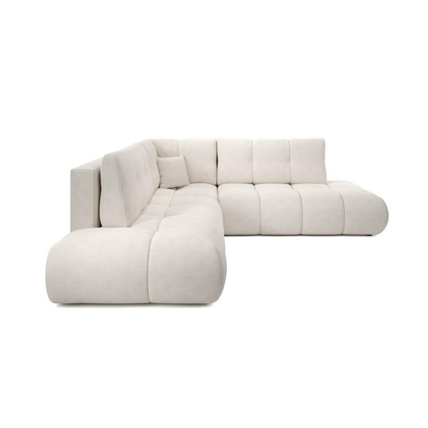 Ausklappbares, gepolstertes Ecksofa mit Stauraum in L‑Form ALMADA, links, beige