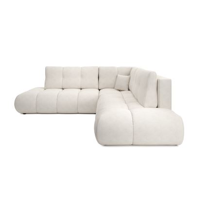 Ausklappbares, gepolstertes Ecksofa mit Stauraum in L‑Form ALMADA, links, beige