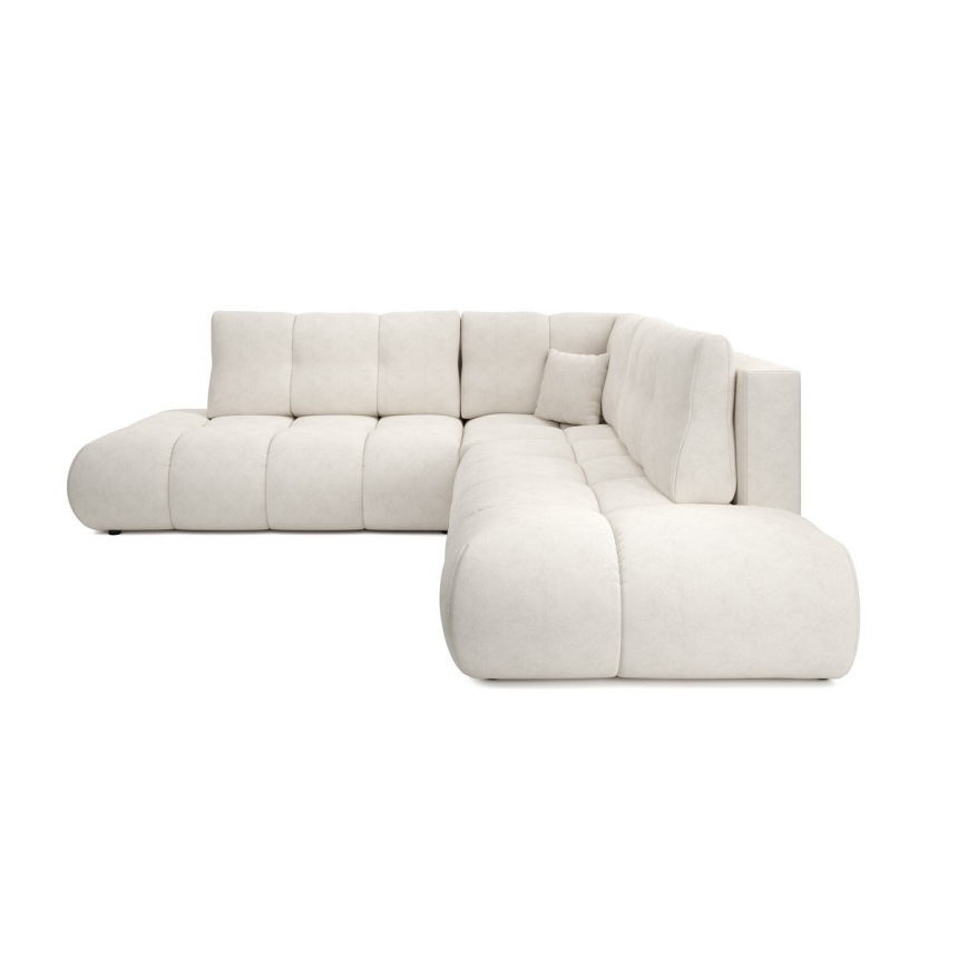 Ausklappbares, gepolstertes Ecksofa mit Stauraum in L‑Form ALMADA, links, beige