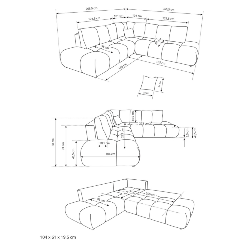 Ausklappbares, gepolstertes Ecksofa mit Stauraum in L‑Form ALMADA, links, beige