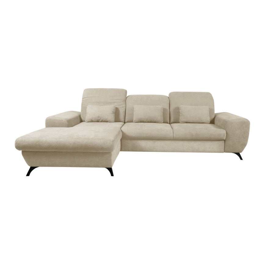 Gepolsterte Eckcouch ALTA, L‑Form, links, mit Schlaffunktion und Stauraum, beige