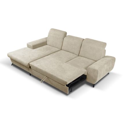 Gepolsterte Eckcouch ALTA, L‑Form, links, mit Schlaffunktion und Stauraum, beige