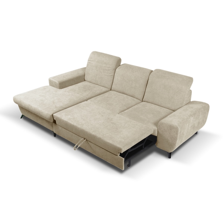 Gepolsterte Eckcouch ALTA, L‑Form, links, mit Schlaffunktion und Stauraum, beige
