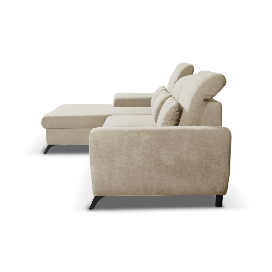 Gepolsterte Eckcouch ALTA, L‑Form, links, mit Schlaffunktion und Stauraum, beige