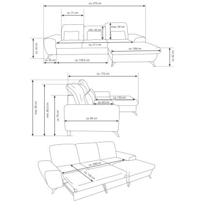Gepolsterte Eckcouch ALTA, L‑Form, links, mit Schlaffunktion und Stauraum, beige