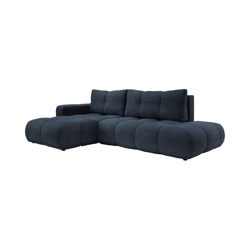 Gepolsterte Eckcouch ALMADA mit Schlaffunktion und Stauraum, L‑Form, links, blau
