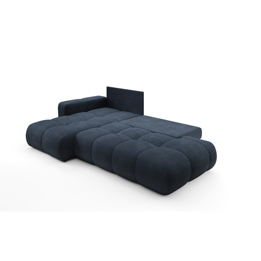 Gepolsterte Eckcouch ALMADA mit Schlaffunktion und Stauraum, L‑Form, links, blau