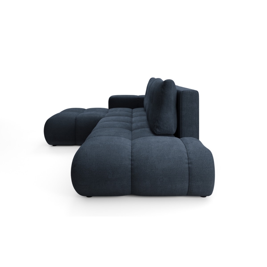 Gepolsterte Eckcouch ALMADA mit Schlaffunktion und Stauraum, L‑Form, links, blau