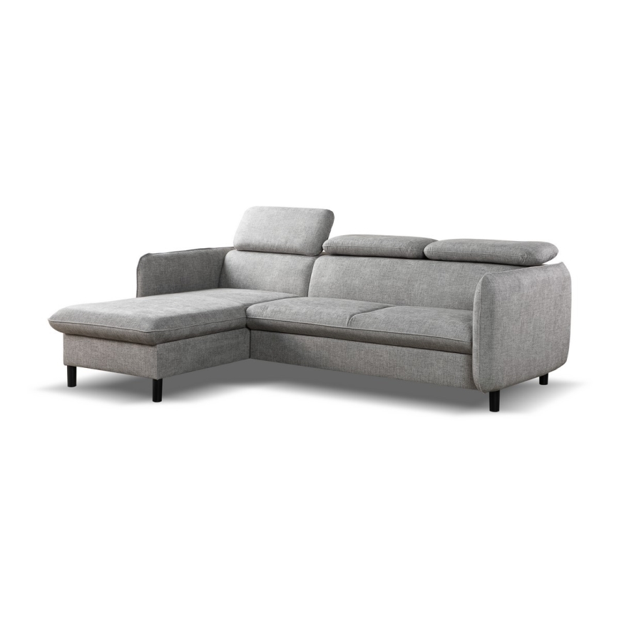 Ausklappbares Ecksofa in L‑Form mit Stauraum NISA, grau, links