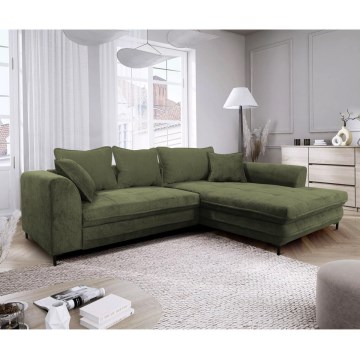 Ausklappbares Ecksofa LAGOA in L-Form mit Stauraum, rechts, grün