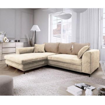 Ausklappbares Ecksofa LAGOA mit Stauraum, L-Form, links, beige/braun