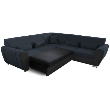 Ausziehbares Ecksofa VISEU in L‑Form mit Stauraum, rechts, Anthrazit/Schwarz