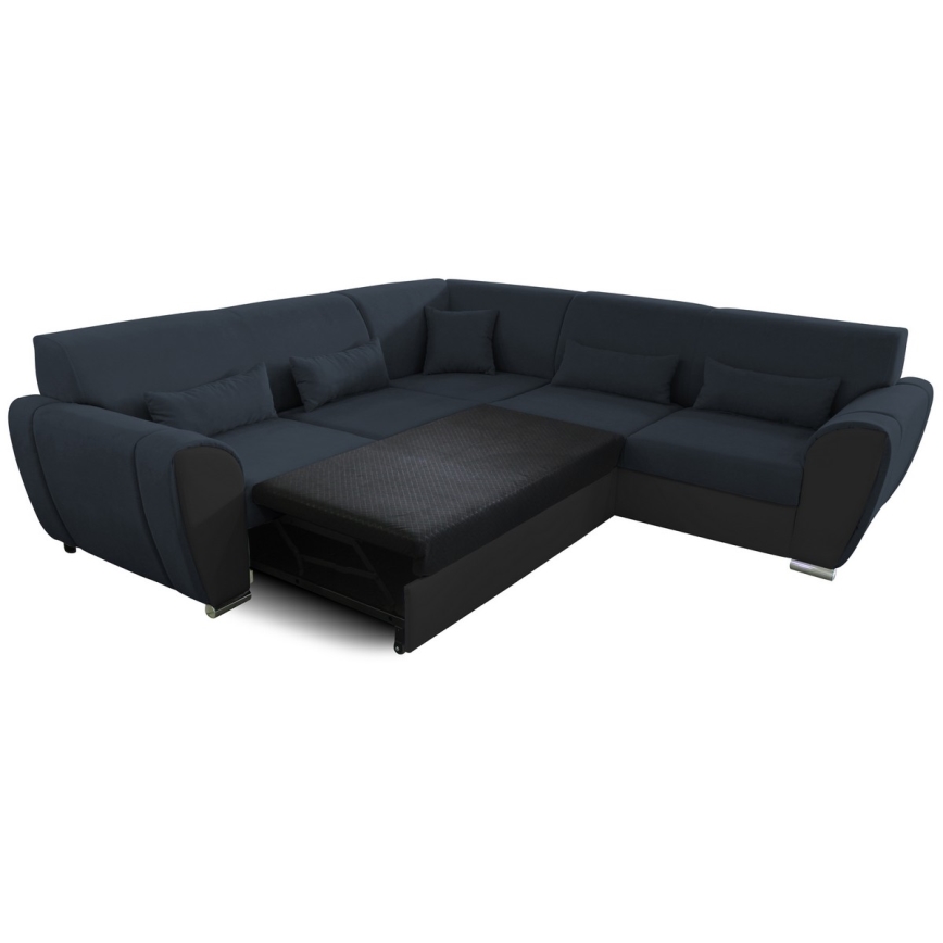 Ausziehbares Ecksofa VISEU in L‑Form mit Stauraum, rechts, Anthrazit/Schwarz