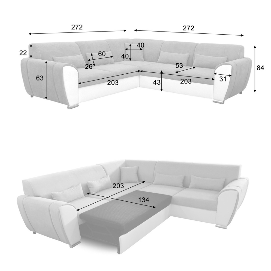 Ausziehbares Ecksofa VISEU in L‑Form mit Stauraum, rechts, Anthrazit/Schwarz