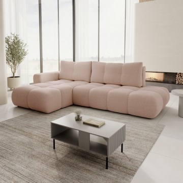Ausklappbares, gepolstertes Ecksofa ALMADA in L‑Form mit Stauraum, links, rosa