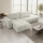Ausklappbares, gepolstertes Ecksofa ALMADA mit Stauraum, L-Form, links, beige