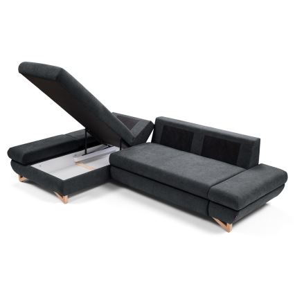 Ausziehbares, gepolstertes Ecksofa mit Stauraum in L-Form AVESTA, links, Anthrazit