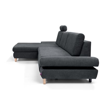 Ausziehbares, gepolstertes Ecksofa mit Stauraum in L-Form AVESTA, links, Anthrazit