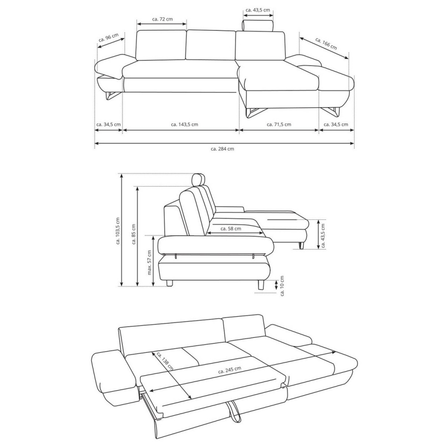 Ausziehbares, gepolstertes Ecksofa mit Stauraum in L-Form AVESTA, links, Anthrazit