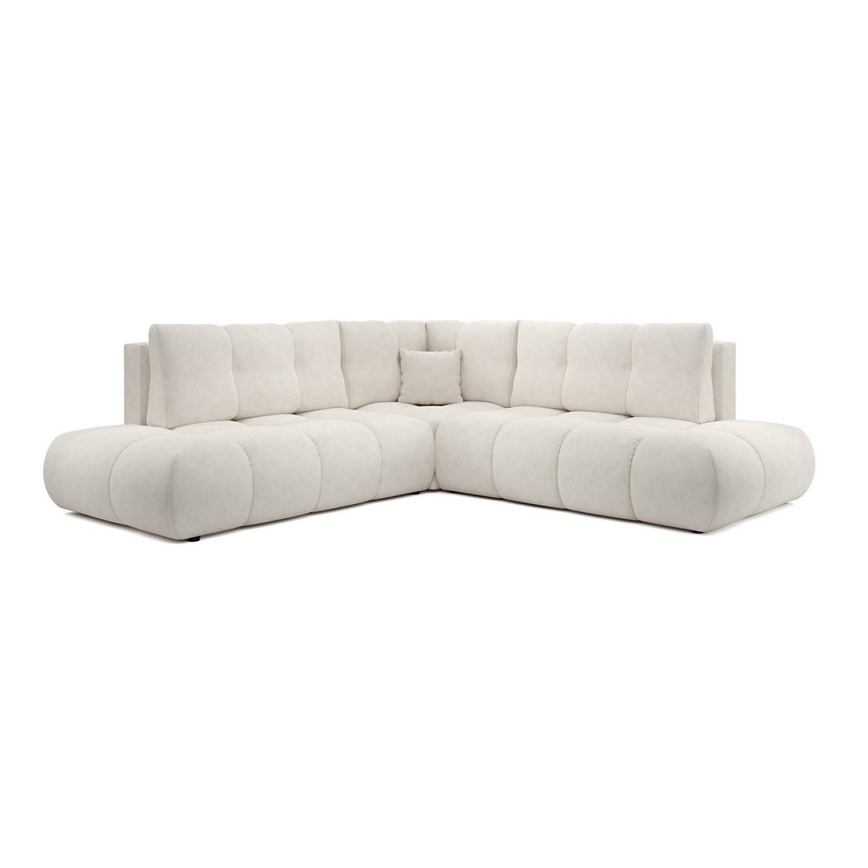Ausklappbares, gepolstertes Ecksofa mit Stauraum in L‑Form ALMADA, links, beige