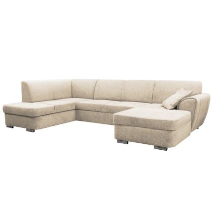 Ausklappbares U-Ecksofa SERPA, links, beige, mit Stauraum