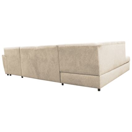 Ausklappbares U-Ecksofa SERPA, links, beige, mit Stauraum