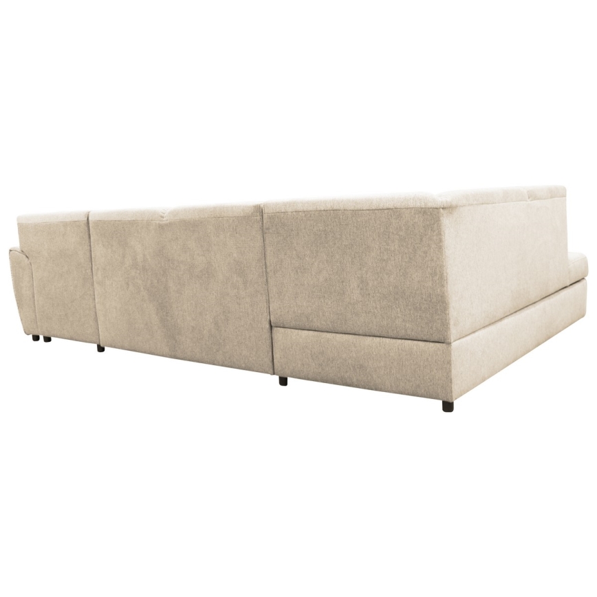 Ausklappbares U-Ecksofa SERPA, links, beige, mit Stauraum
