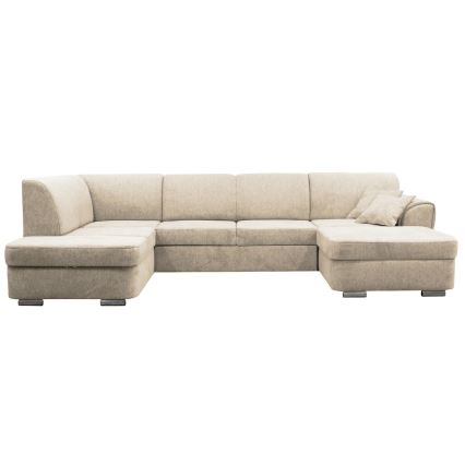 Ausklappbares U-Ecksofa SERPA, links, beige, mit Stauraum