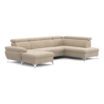 Ausziehbare Eckcouch mit Stauraum in U-Form CATANIA, rechts, beige