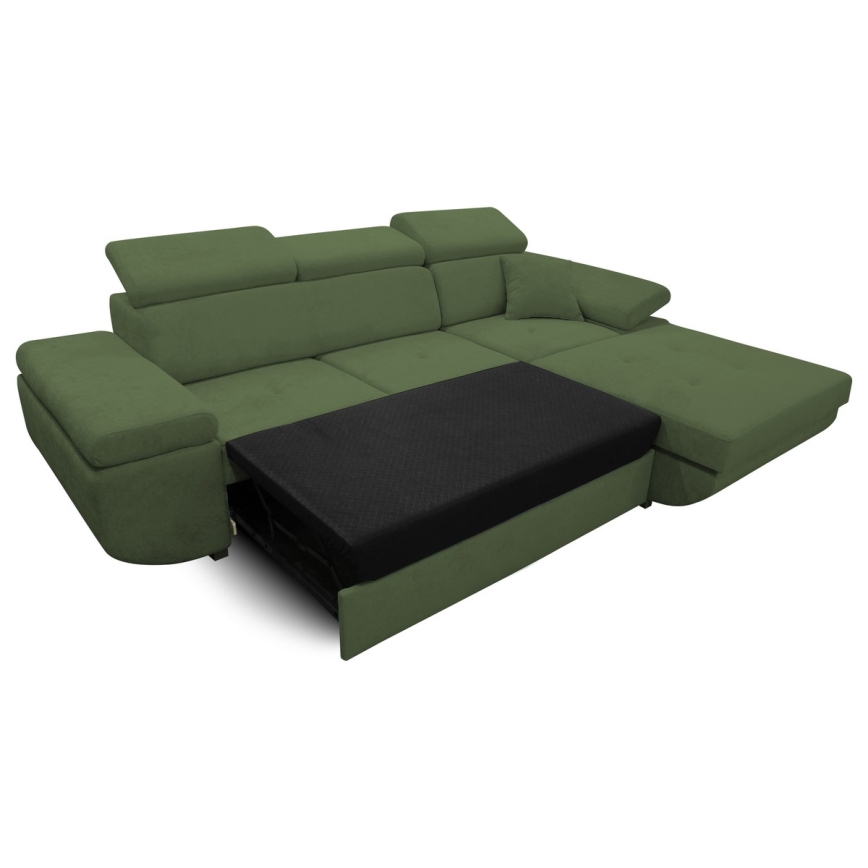 Ausziehbare Eckgarnitur CASTELO in L-Form mit Stauraum, rechts, grün