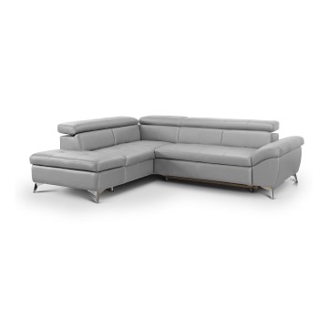 Ausziehbare Eckledercouch in L-Form SALERNO II links, grau