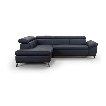 Ausziehbare Eckledercouch in L-Form SALERNO II links, schwarz
