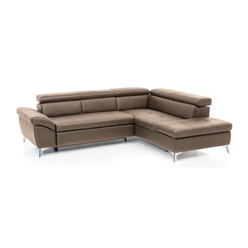 Ausziehbare Eckledercouch in L-Form SALERNO II, rechts, braun