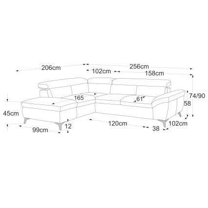 Ausziehbare Eckledergarnitur in L-Form SALERNO II, links, braun