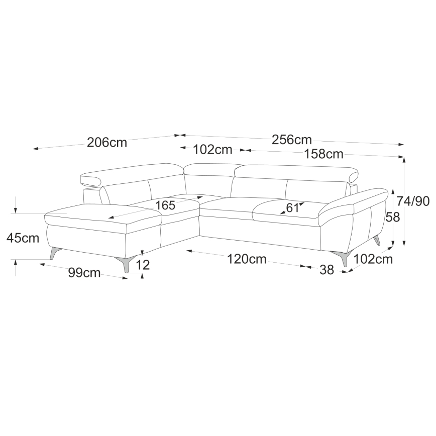 Ausziehbare Eckledergarnitur in L-Form SALERNO II, links, braun