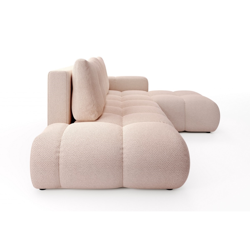 ALMADA ausziehbare, gepolsterte Eckcouch mit Stauraum, L-Form, rechts, rosa