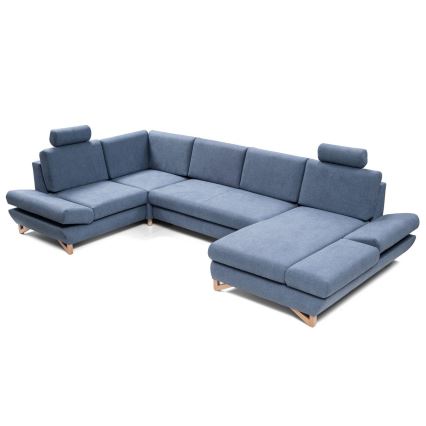 Ausziehbare, gepolsterte U‑Eckgarnitur mit Stauraum AVESTA, blau