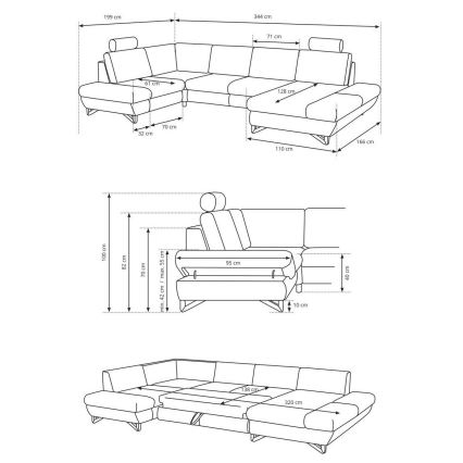 Ausziehbares, gepolstertes U-förmiges Ecksofa mit Stauraum AVESTA, Anthrazit