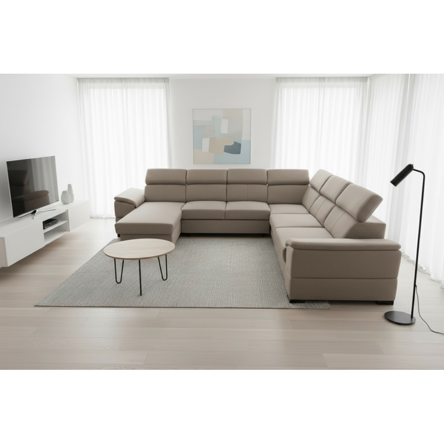 U-förmiges Ecksofa mit Schlaffunktion, universell montierbarer Ecke und Stauraum GRANADA Beige