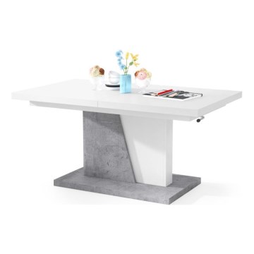 Ausziehbarer Konferenz- und Esstisch mit Hebefunktion NINO Weiß/Grau Beton