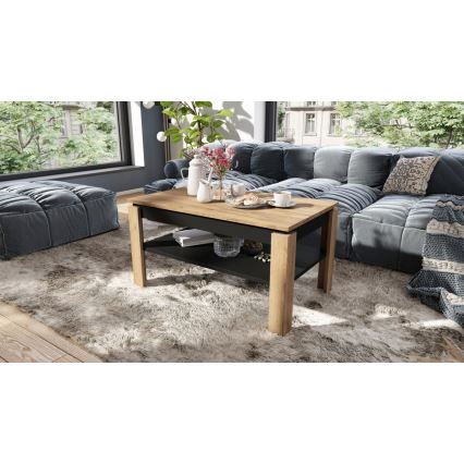 Ausziehbarer Couchtisch mit Hubplatte und Ablage ADEN Eiche Craft/Schwarz