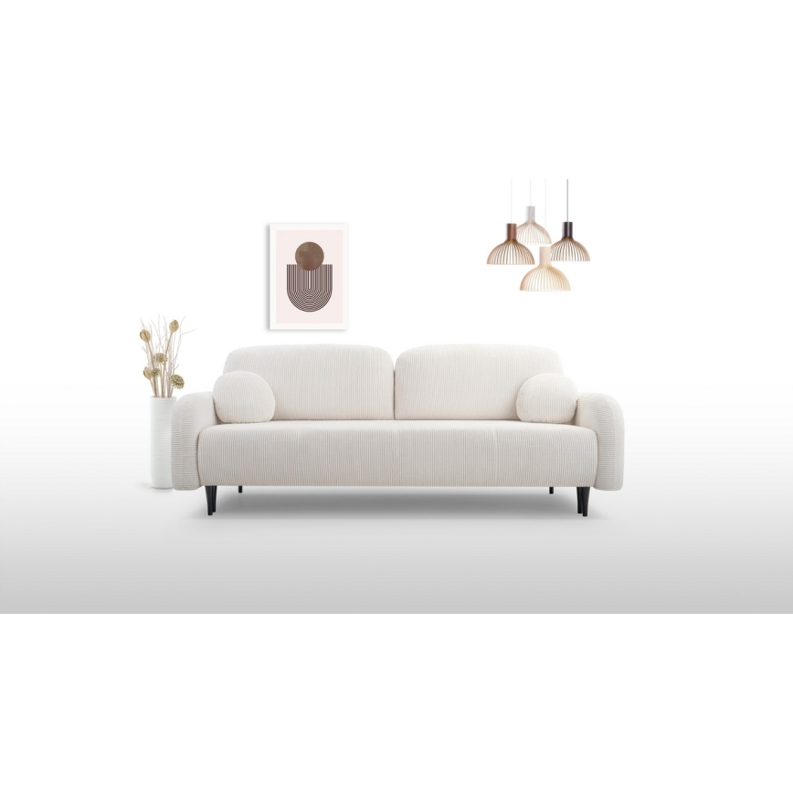 Ausziehbares, gepolstertes Dreisitzer-Sofa CLOUDY in Cremefarben