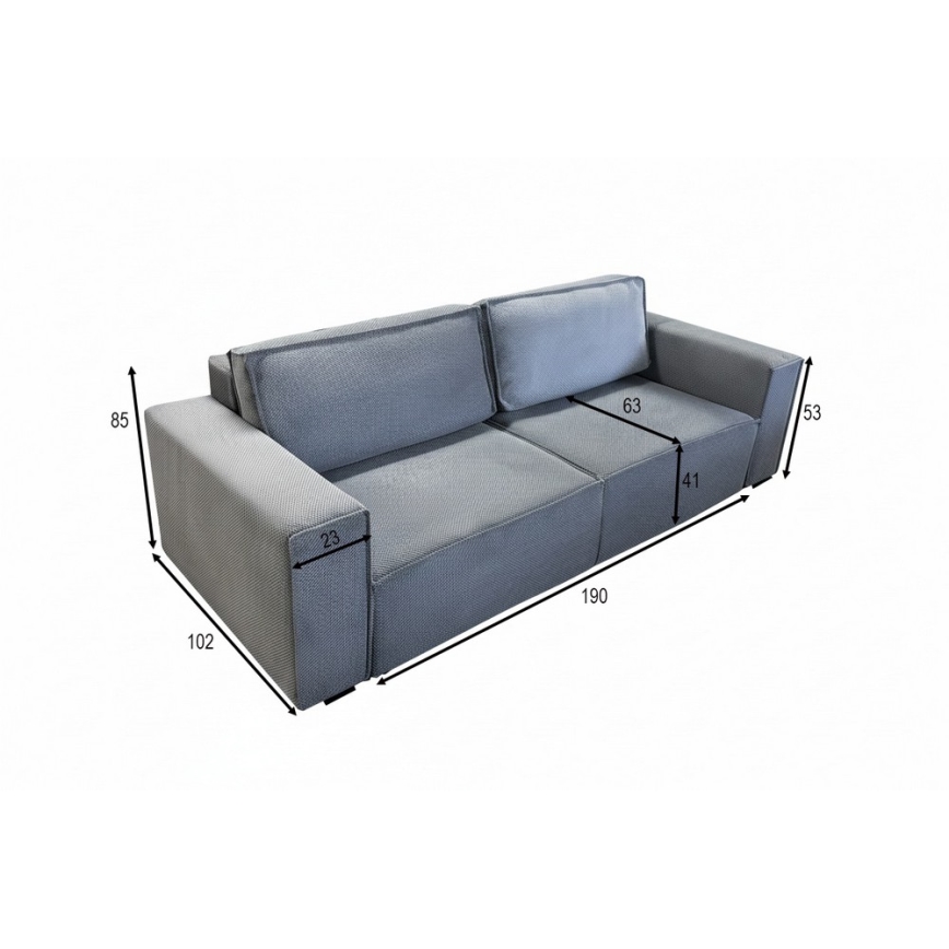Ausziehbares 3‑sitziges Schlafsofa mit Stauraum RONDA – Grau