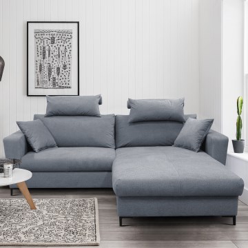 Ausziehbares Ecksofa HORTA mit Stauraum, L‑Form, rechts, dunkelgrau