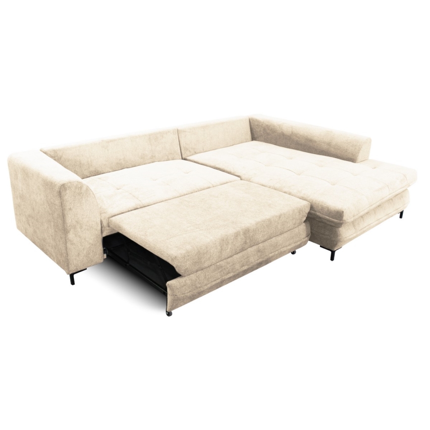 Ausziehbares Ecksofa LAGOA in L‑Form mit Schlaffunktion und Stauraum, rechts, Beige/Braun