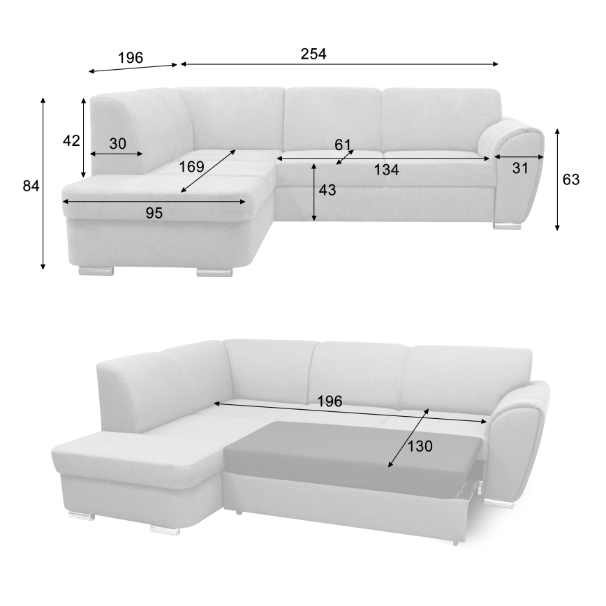 Ausziehbares Ecksofa mit Stauraum in L-Form, SERPA, links, beige