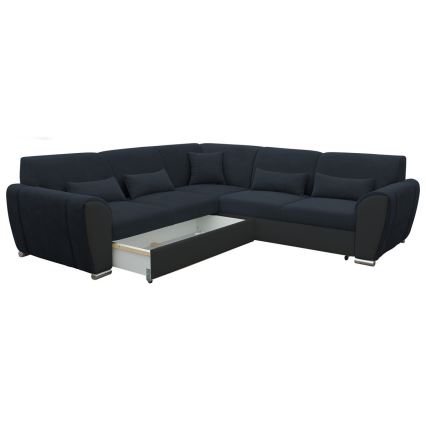 VISEU Ecksofa, links, mit Schlaffunktion und Stauraum, L‑Form, anthrazit/schwarz