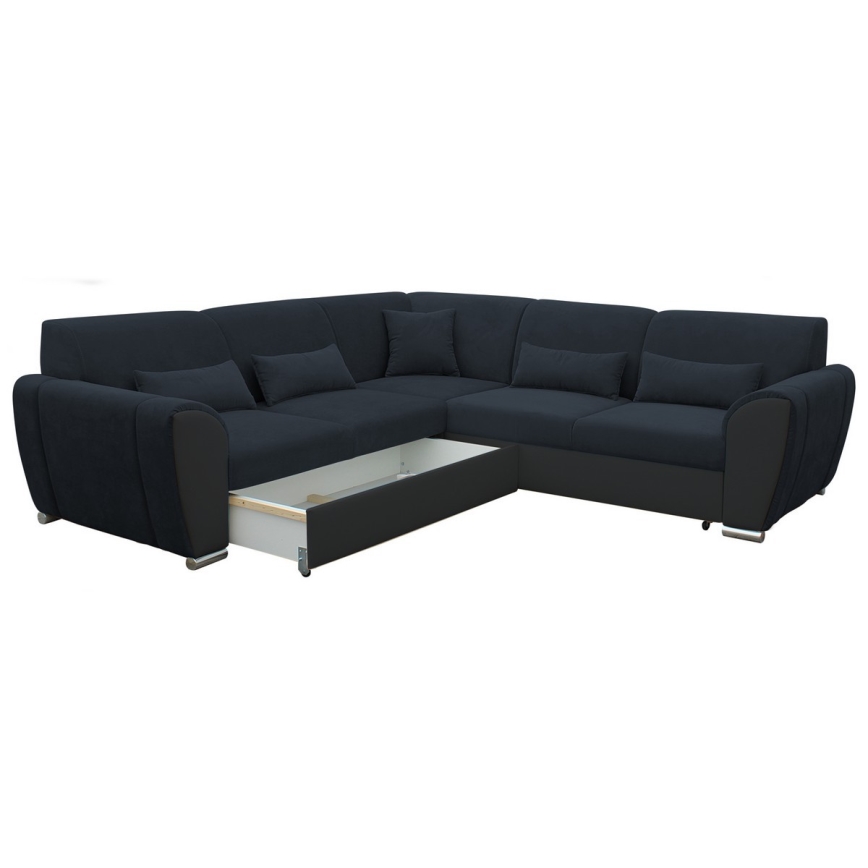 VISEU Ecksofa, links, mit Schlaffunktion und Stauraum, L‑Form, anthrazit/schwarz