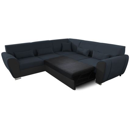 VISEU Ecksofa, links, mit Schlaffunktion und Stauraum, L‑Form, anthrazit/schwarz