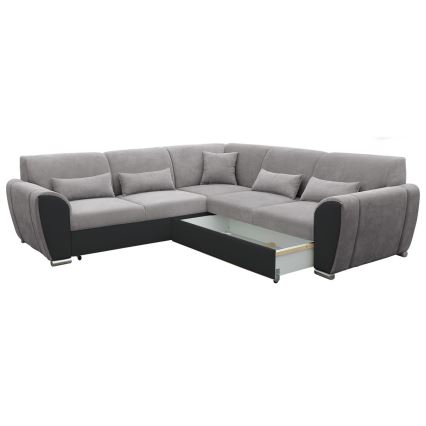 Ausziehbares Ecksofa mit Stauraum in L-Form VISEU rechts grau/schwarz